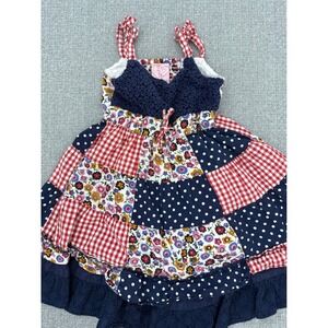 Cutey Couture Girls Patchwork Floral Gingham Dress 5/6 Red White Blue Cotton